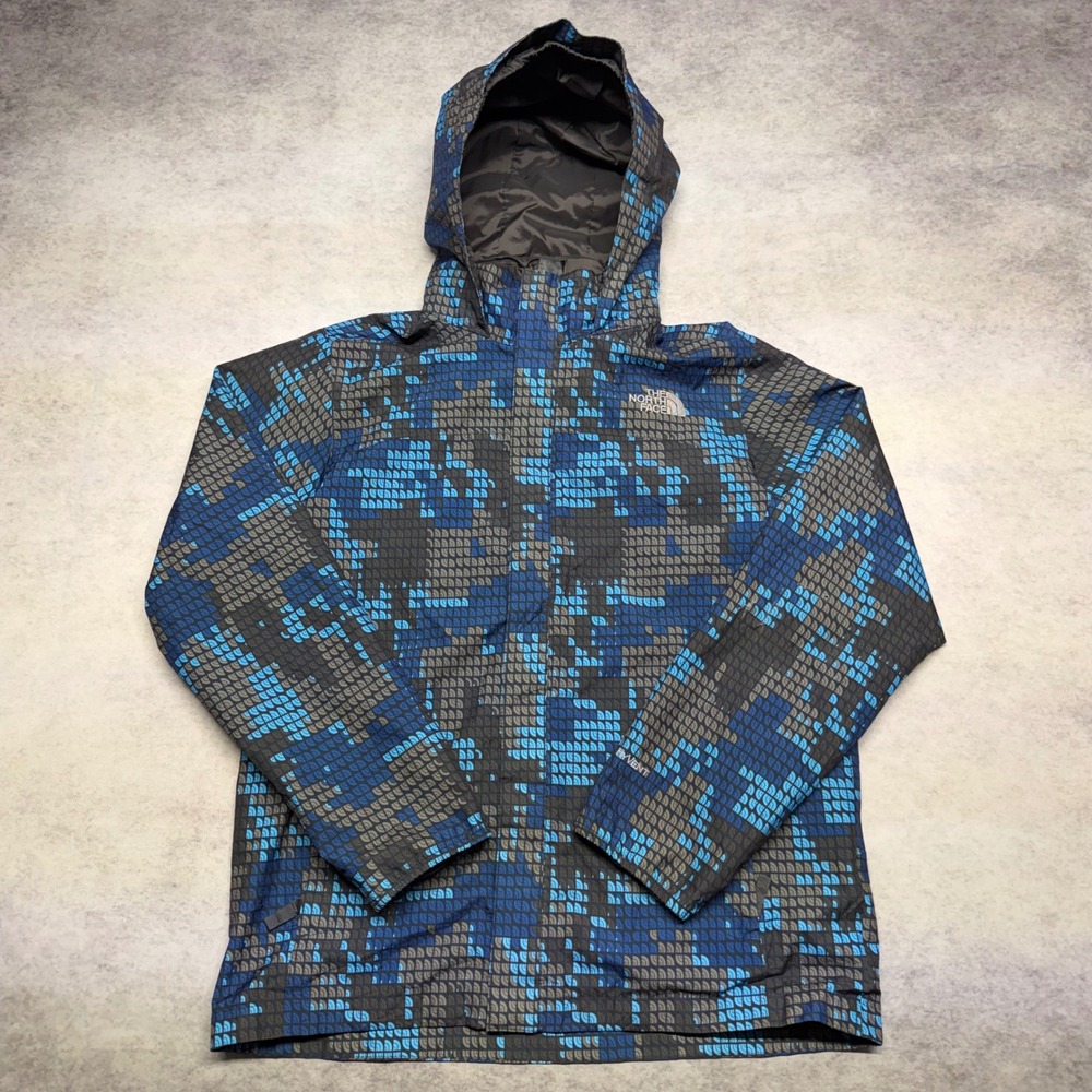 The North Face HyVent Jacket XL 18/20 Youth Blue Grey Logo Print Y2K Rain Shell
